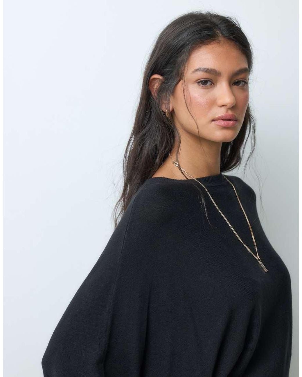 ASOS Black Knitted Batwing Waisted Long Sleeve Top