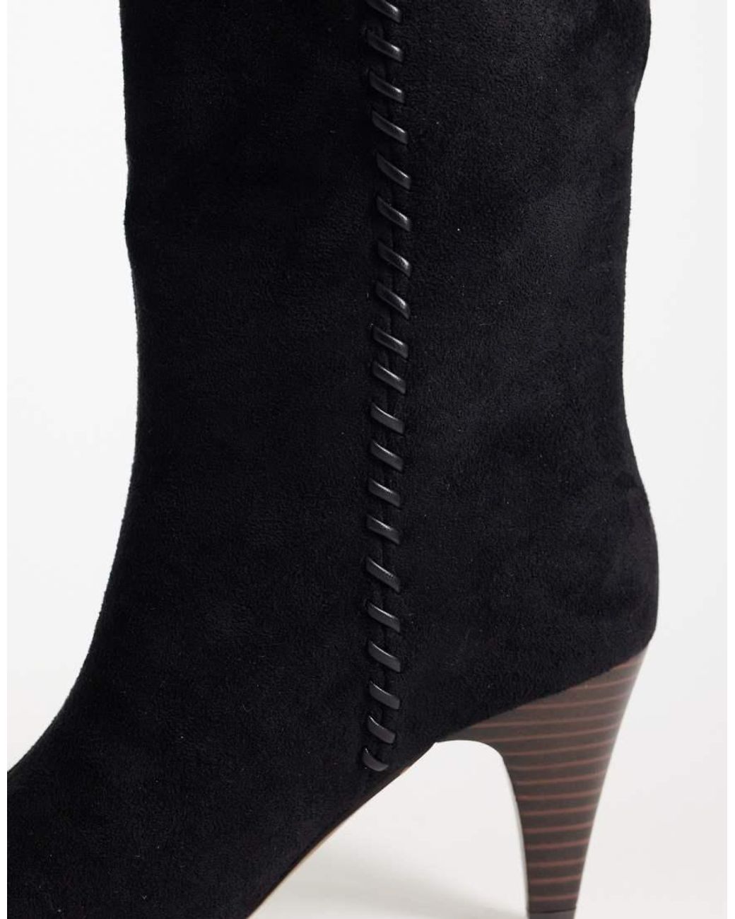ASOS Black Calliope Heeled Knee Boots With Whipstitch Detail