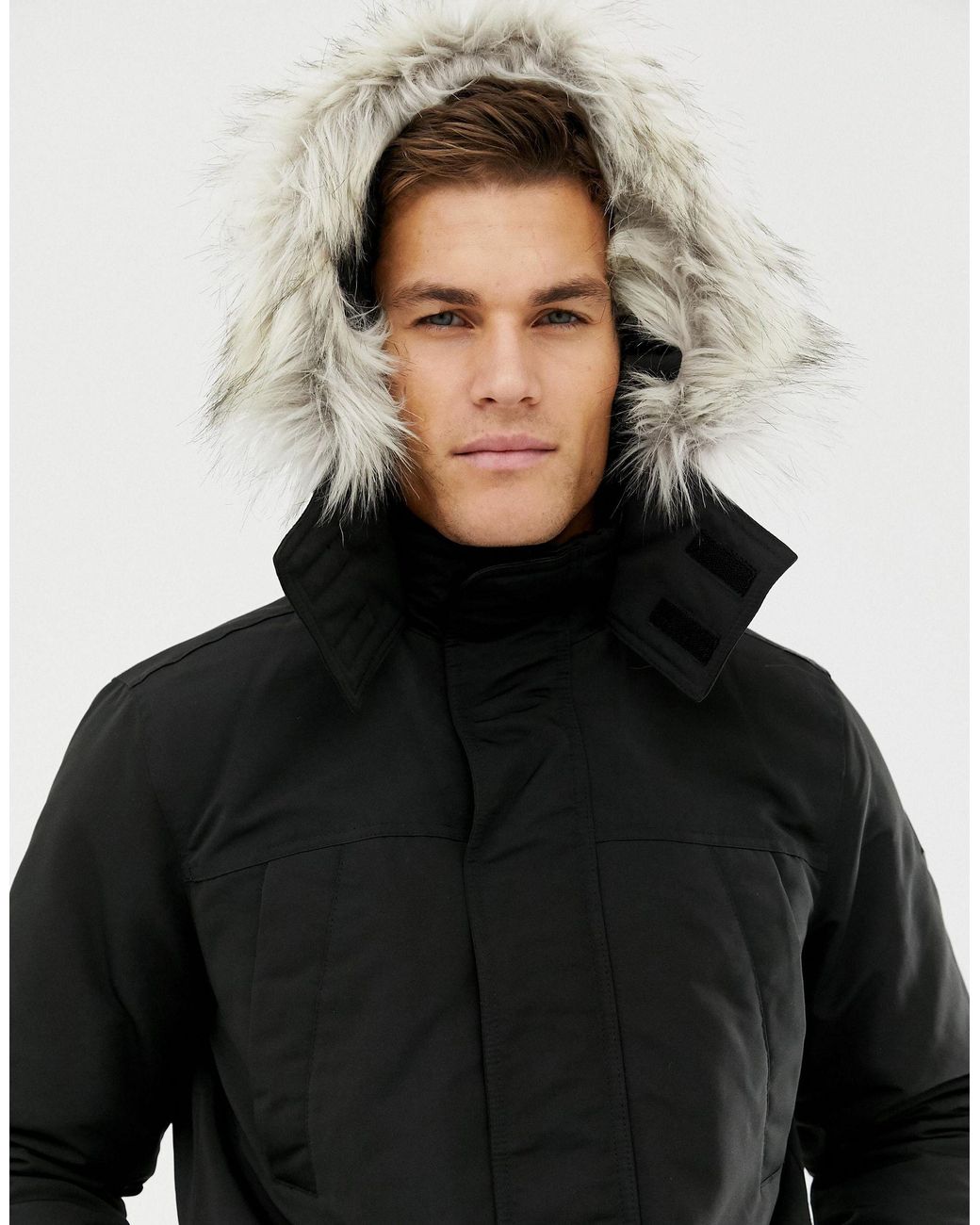 Hollister All Weather Faux Fur Trim & Lining Hooded Parka in Black for Men