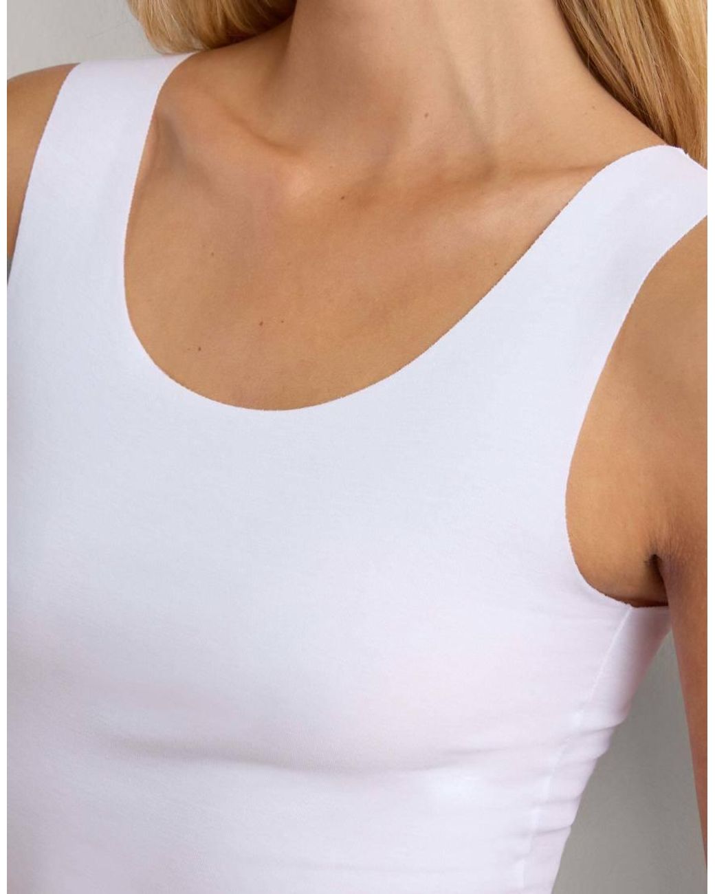Intimissimi White Round-Neck Raw-Cut Cotton Vest Top