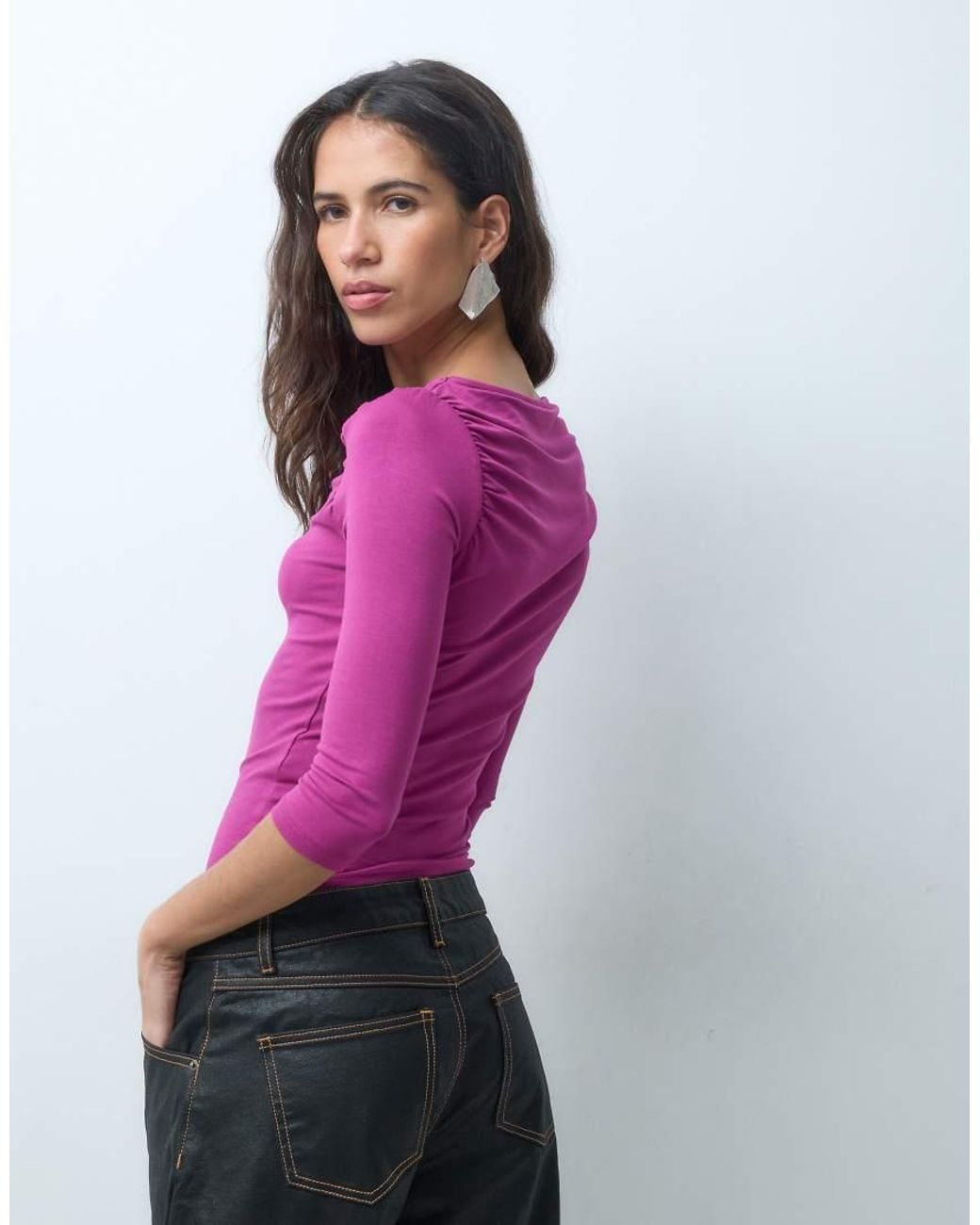 Miss Selfridge Purple Slash Neck Top With Ruching
