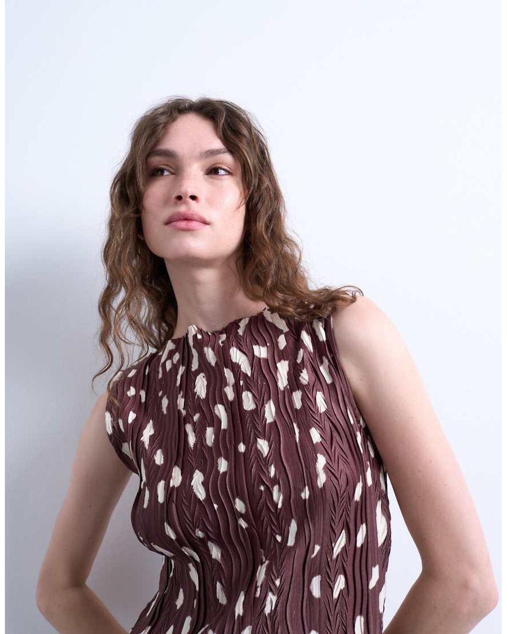 TOPSHOP Purple Abstract Animal Print Plisse Mini Dress