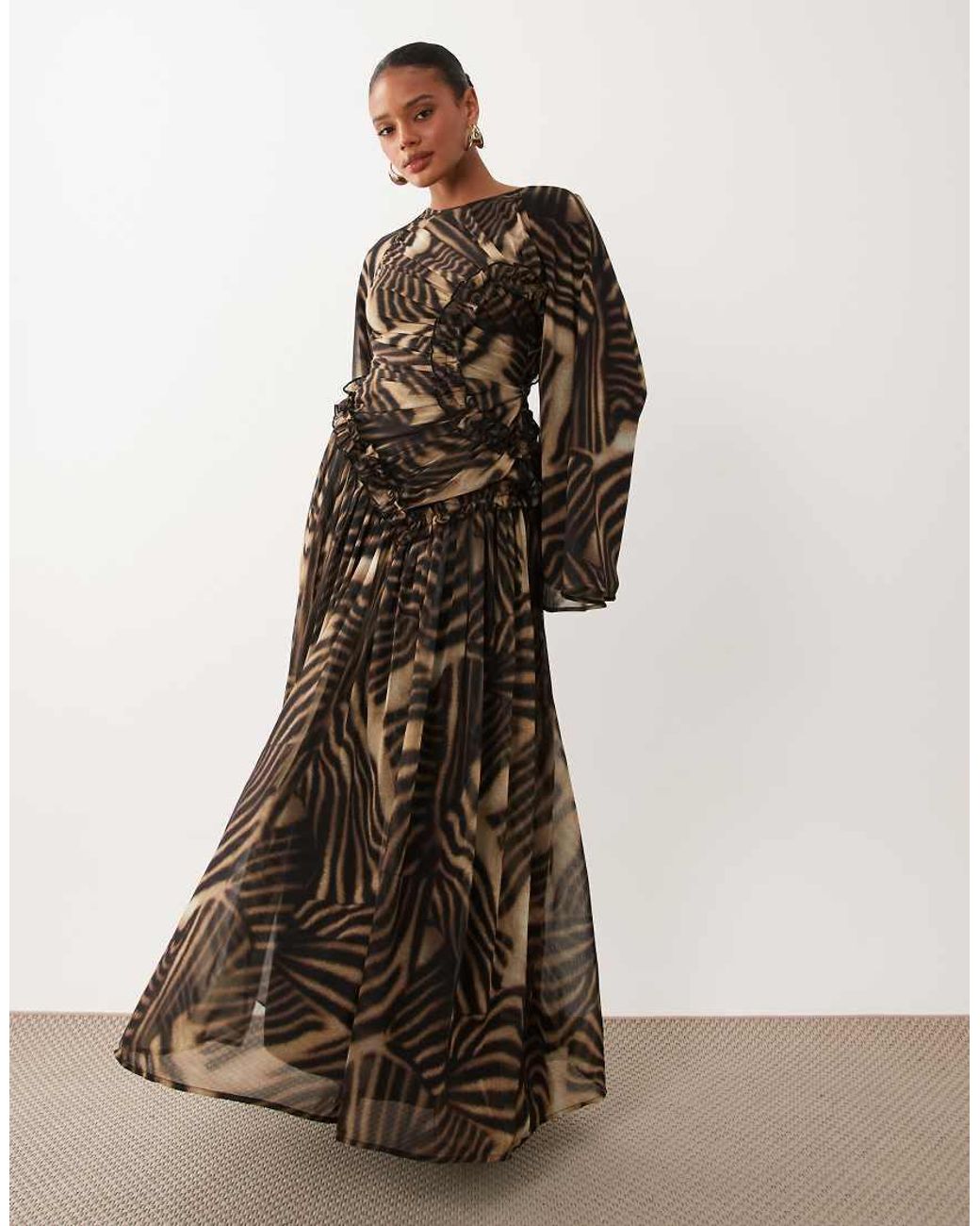 ASOS Multicolor Crinkle Chiffon Gathered Maxi Dress With Micro Ruffles