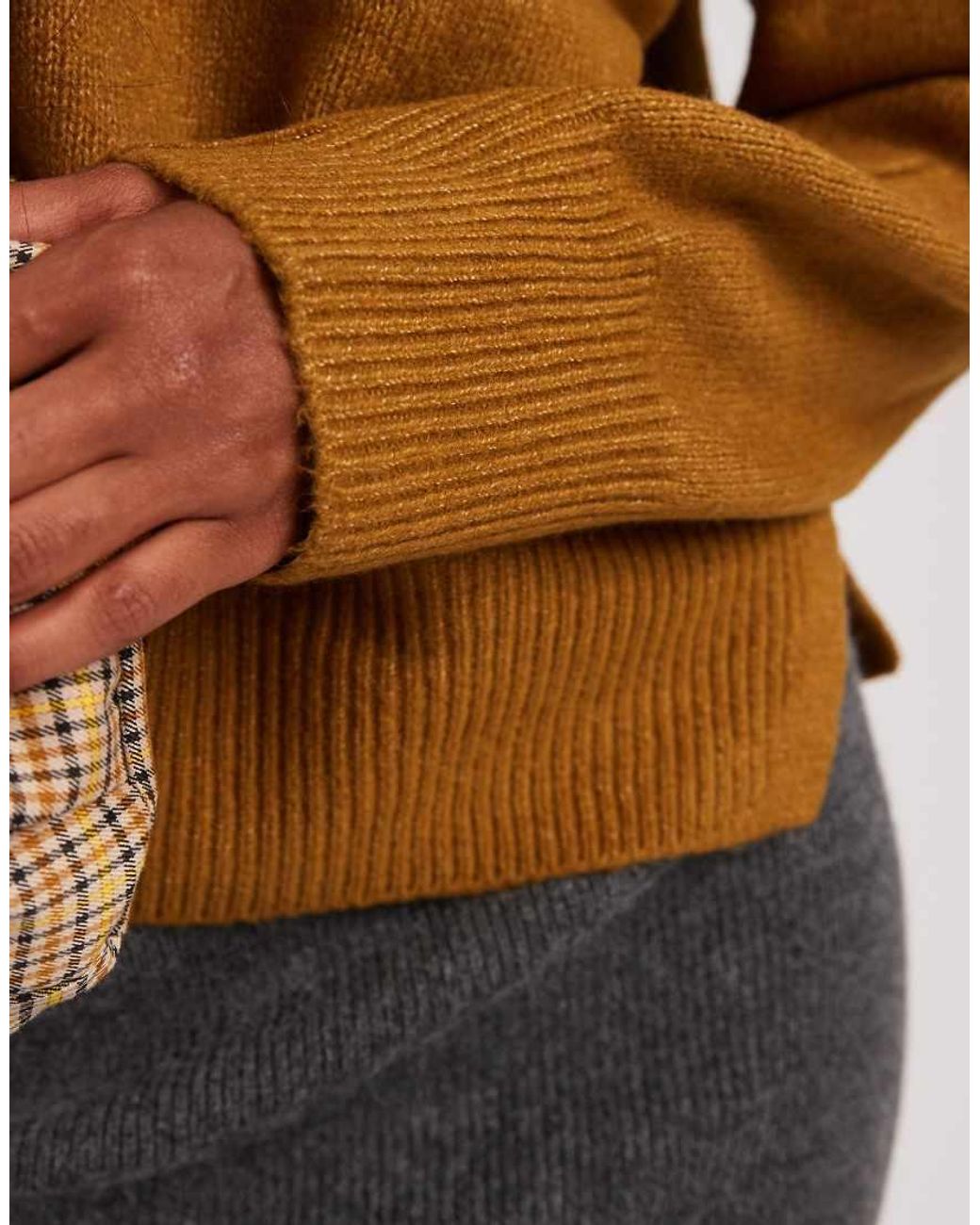 ASOS Natural Boxy Crew Neck Jumper With Side Split Detail