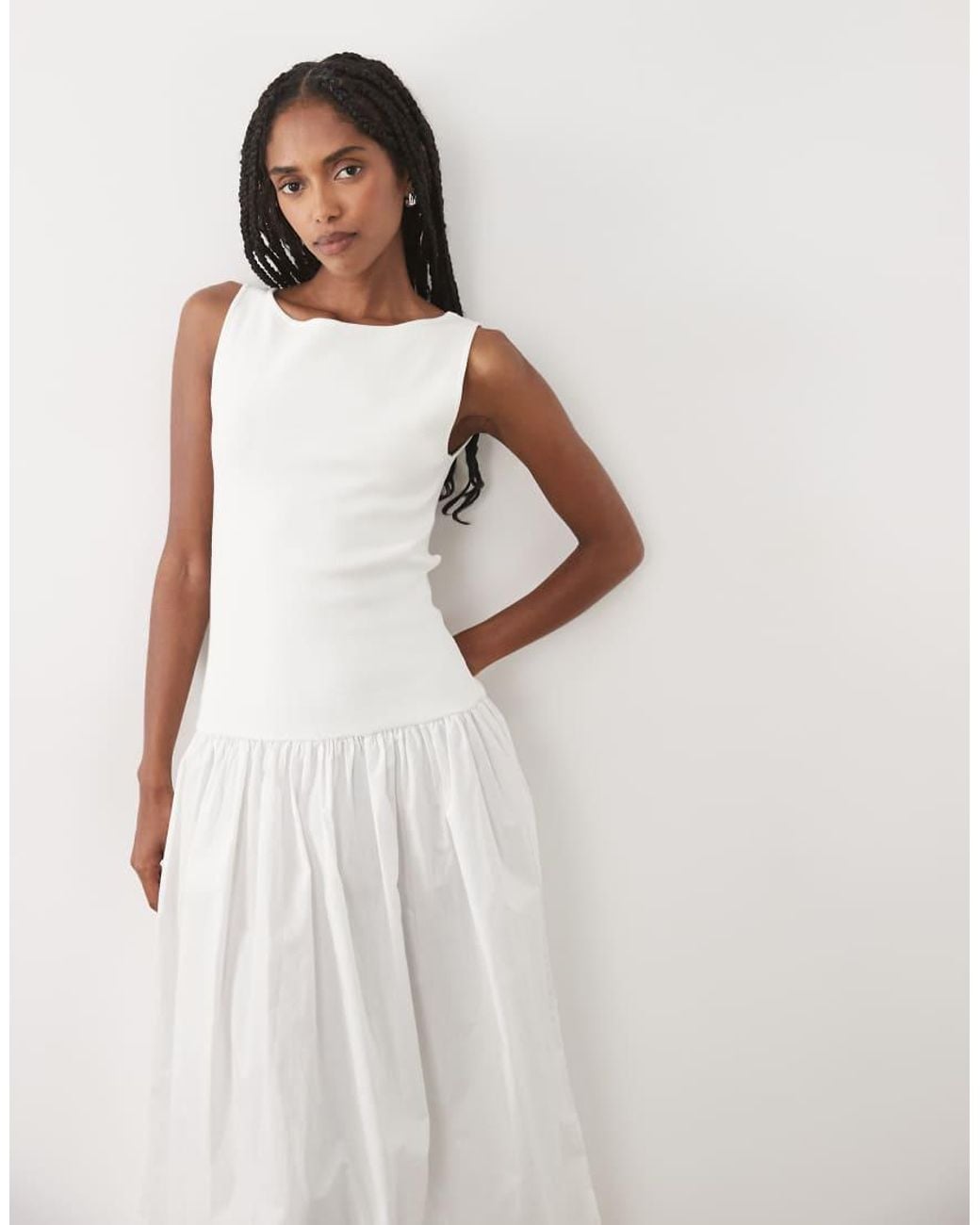 Mango White Cotton Rich Puff Ball Maxi Dress