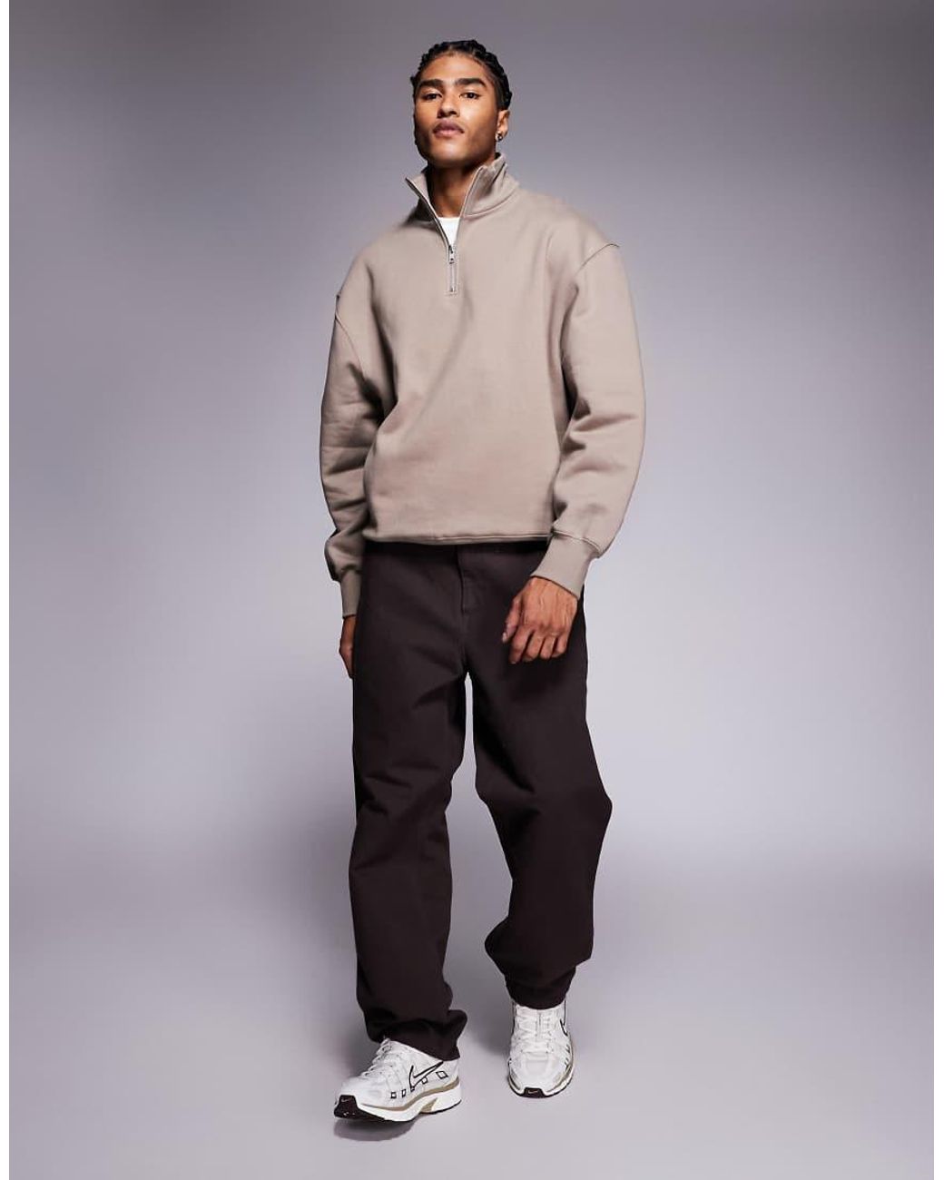 ASOS Natural Premium Heavyweight Oversized Quarter Zip Sweatshirt for men