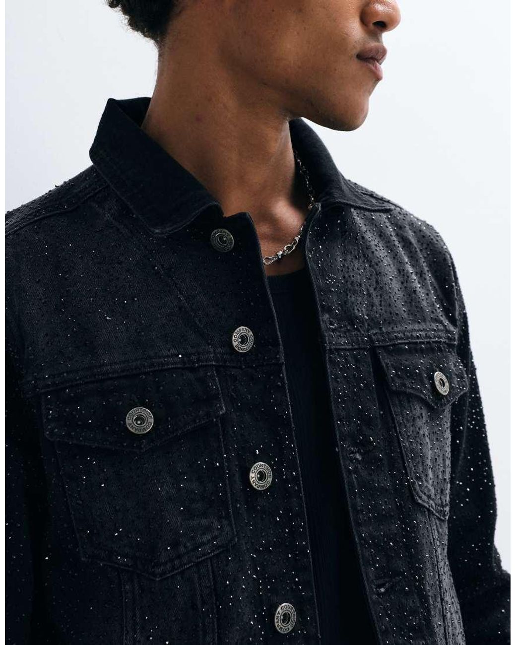 Courtside Blue Rhinestone Embellished Denim Jacket for men