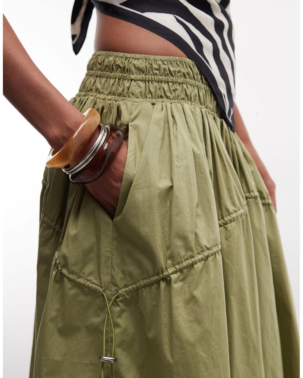 ASOS Green Midirock mit verstellbarem tunnelzug und taschen-detail