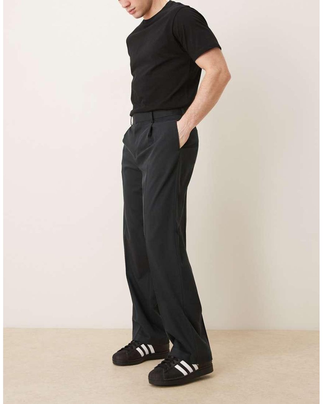ASOS Black Smart Pleated Wide Leg Pants for men