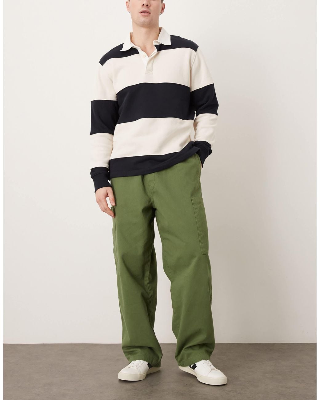 ASOS Green Loose Straight Elasticated Pull On Cargo for men