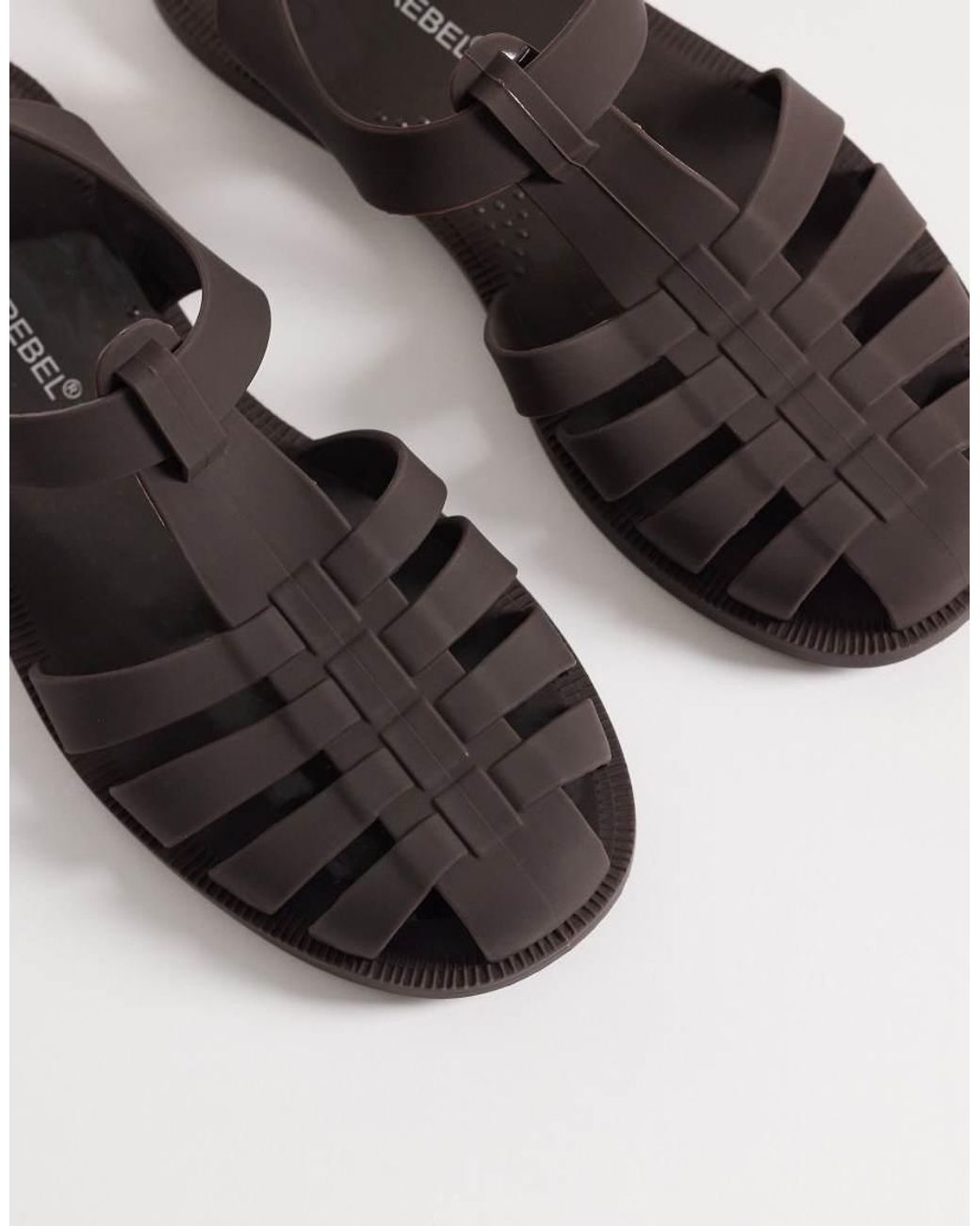 London Rebel Brown Abby Caged Flat Sandals