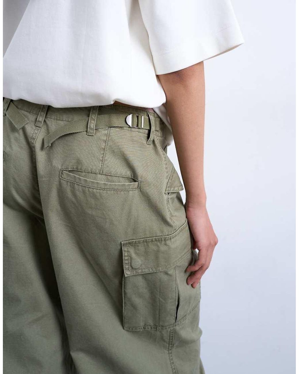 TOPSHOP White Ripstop Cargo Trouser With Drawcord Hem