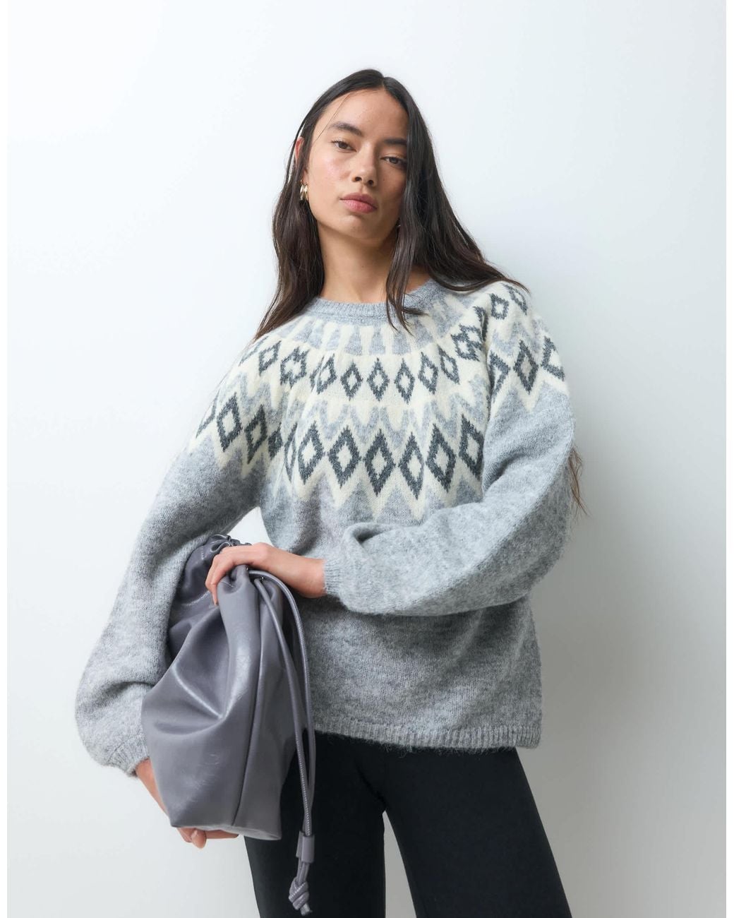 ONLY Gray Fair isle strickpullover