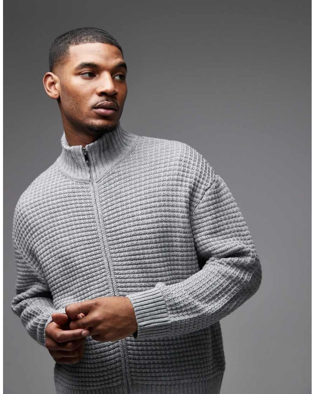 Collusion Gray Knitted Zip Through Jumper for men