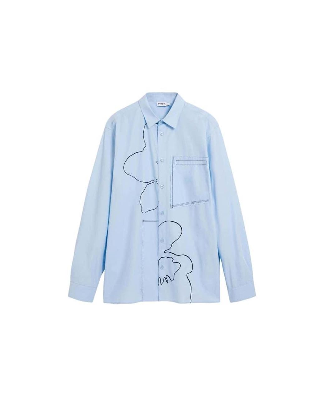 Desigual Blue Shirt With Embroidered Topstitching for men