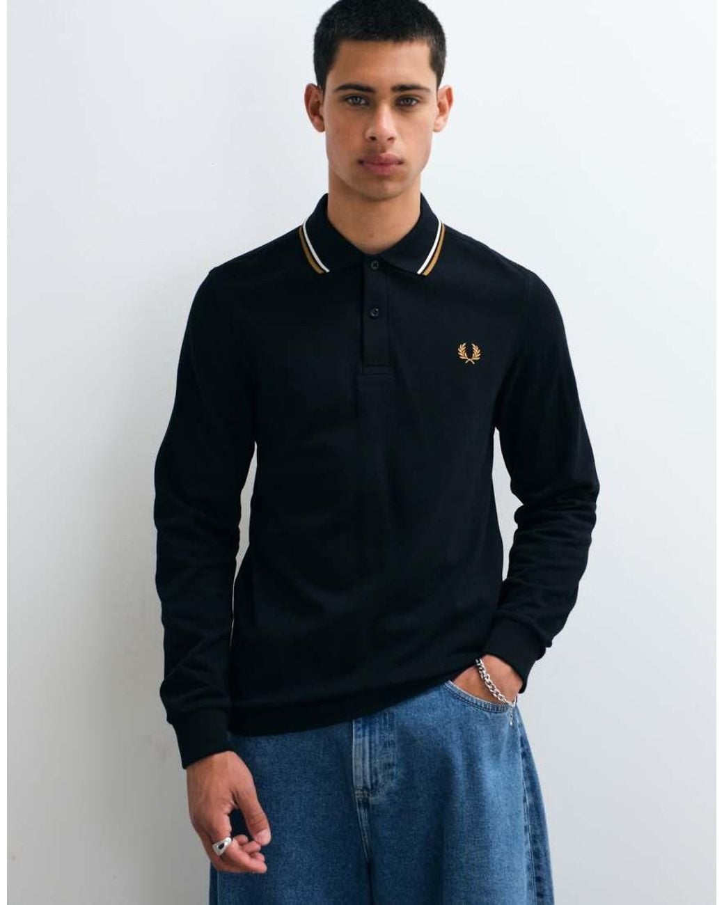 Fred Perry Blue Long Sleeve Polo Shirt for men