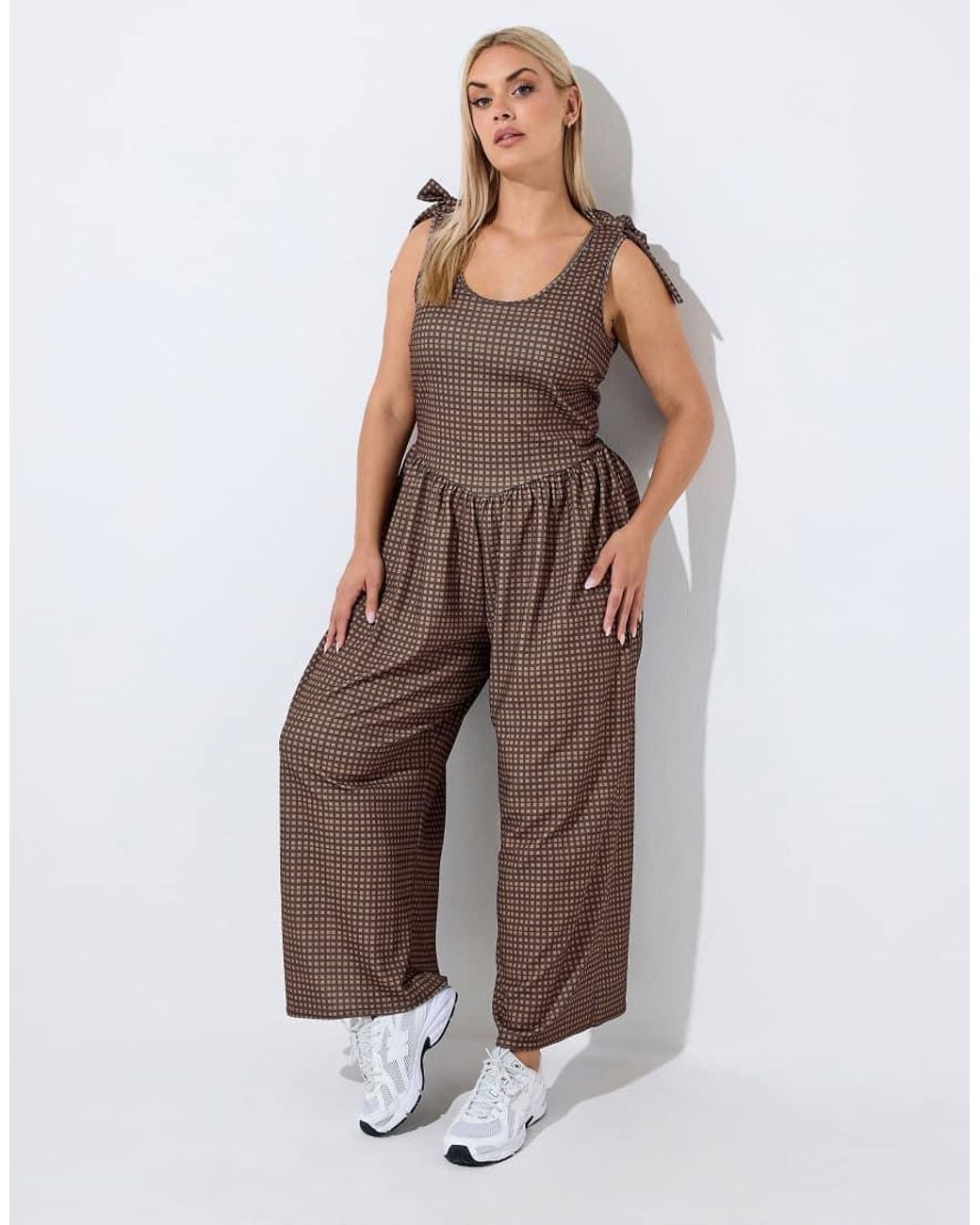Yours Clothing Brown Gingham Jumpsuit