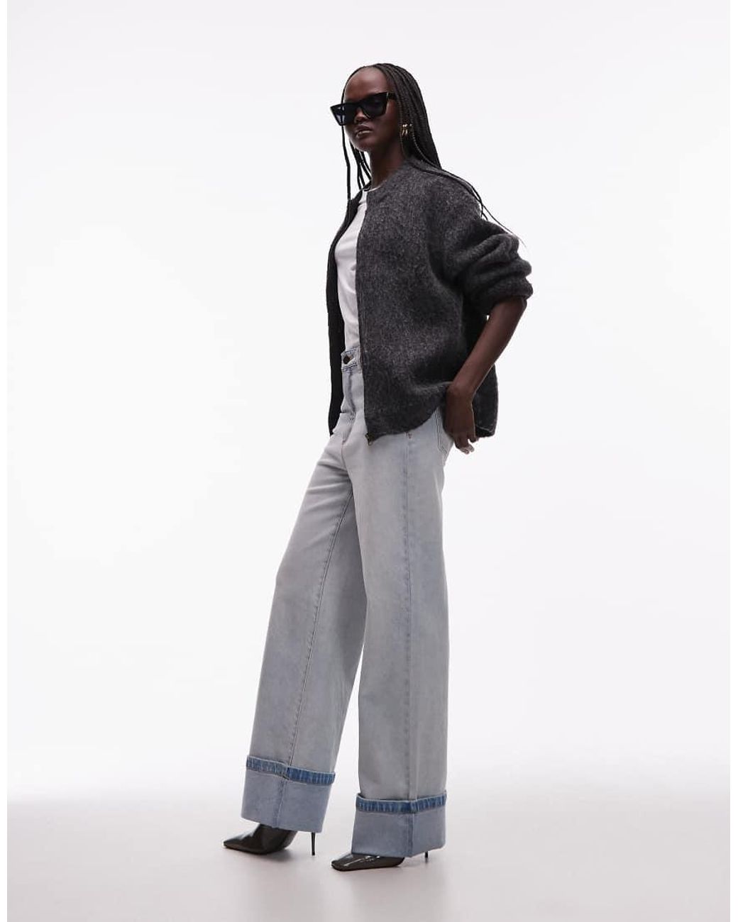 Abrand Jeans White 94 High Rise Straight Leg Jeans With Turn Up