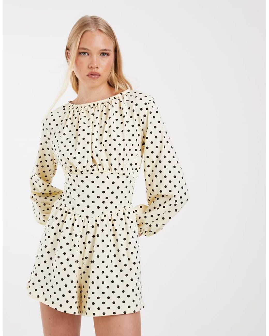 ASOS Natural Polka Dot Cinched Waist Playsuit