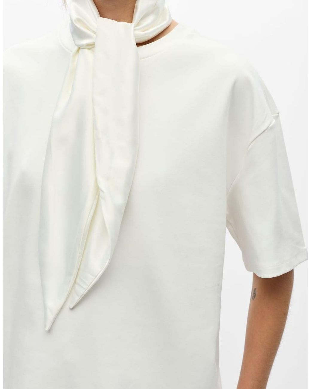 Object White Tibi Jersey Oversized High Neck 2/4 Sleeves Stretch Drop Shoulder Top