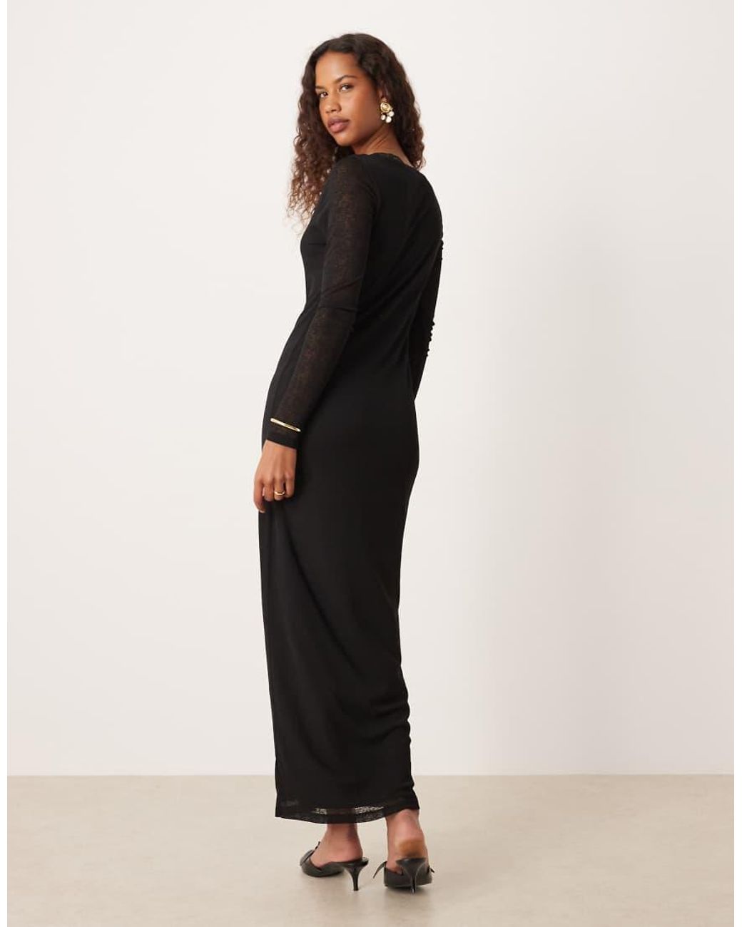ASOS Black Lace Insert Ruched Front Midi Dress