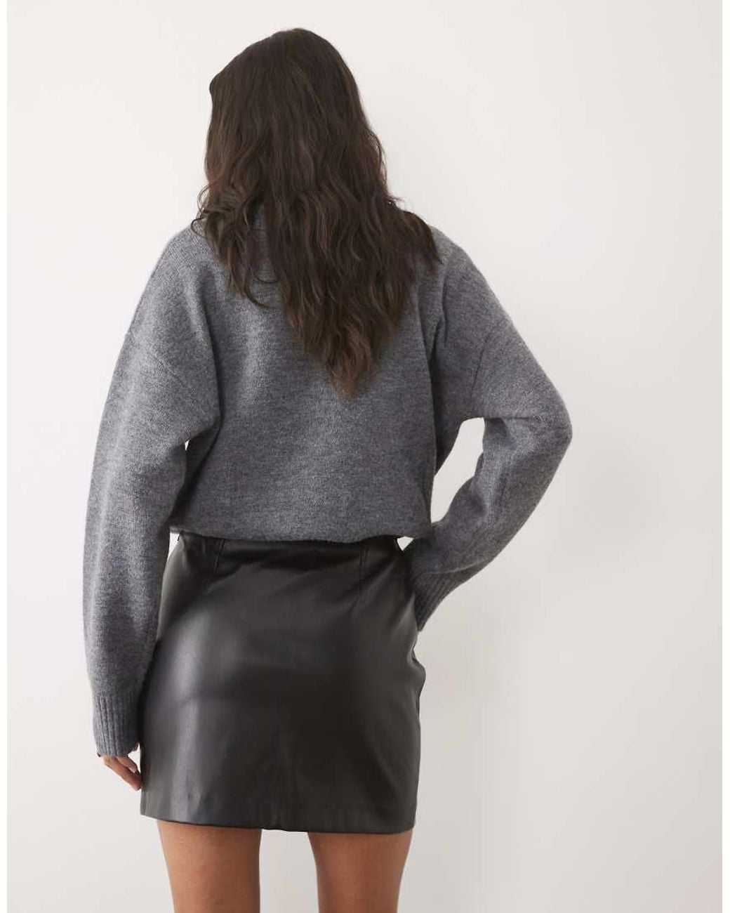 New Look Gray Faux Leather Mini Skirt