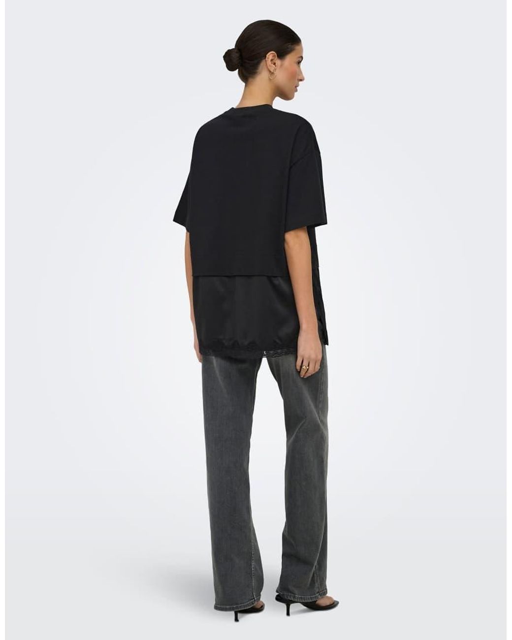 ONLY Black Mexa Lace Crew Neck Short Sleeve Top