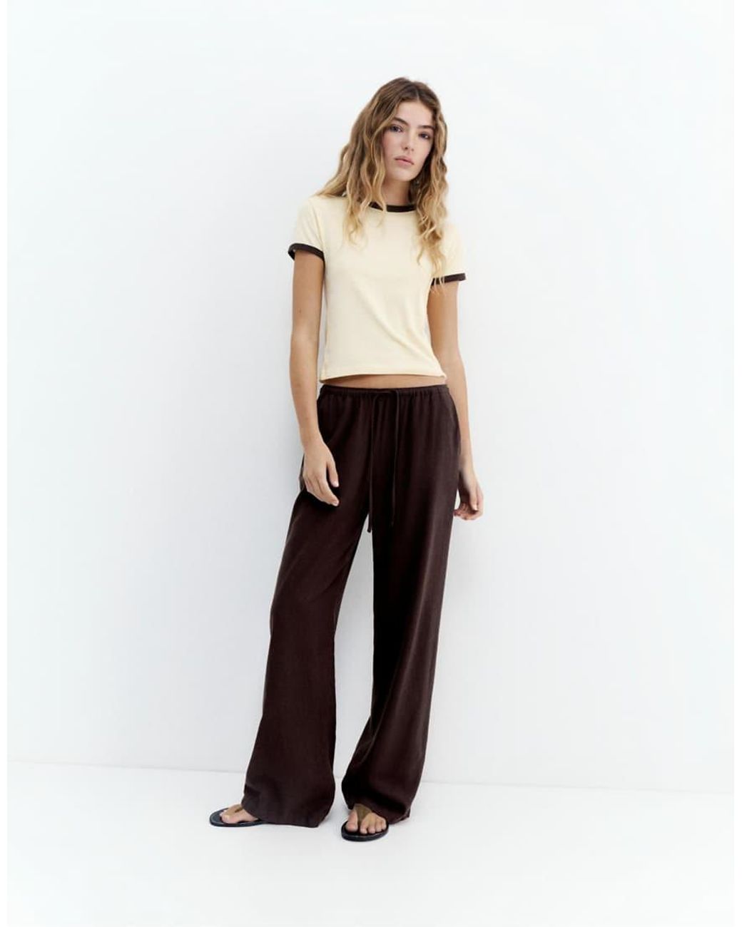 Pull&Bear Brown Linen Blend Trousers