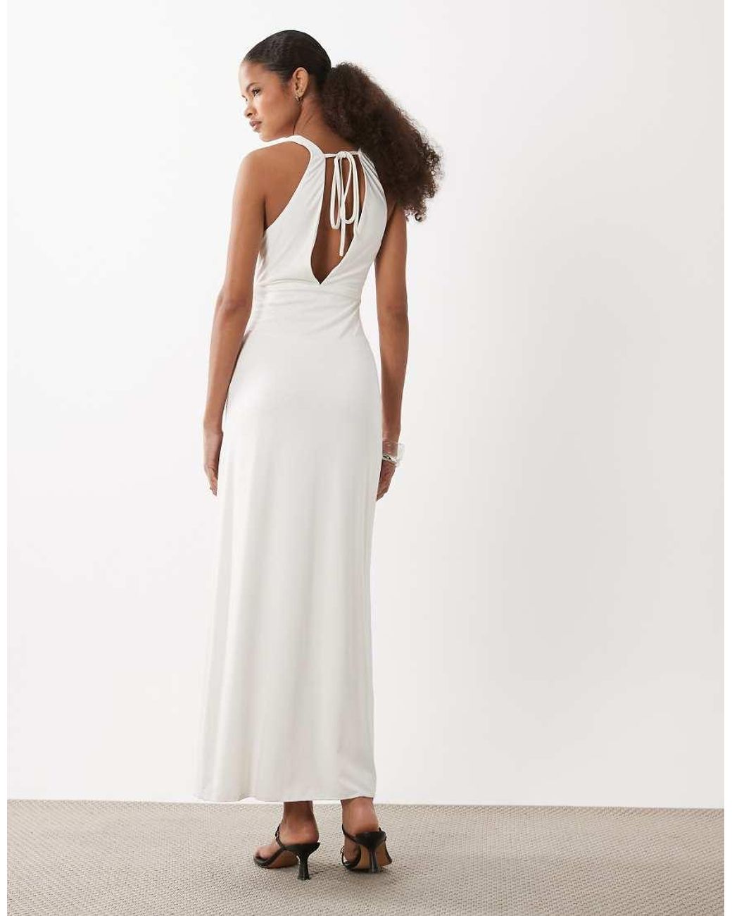 Motel Natural Georgina Cupro Deep Plunge Midi Dress