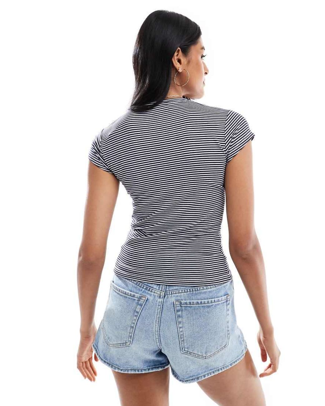ASOS Blue Stripe Baby Tee With Beaded Fig Graphic