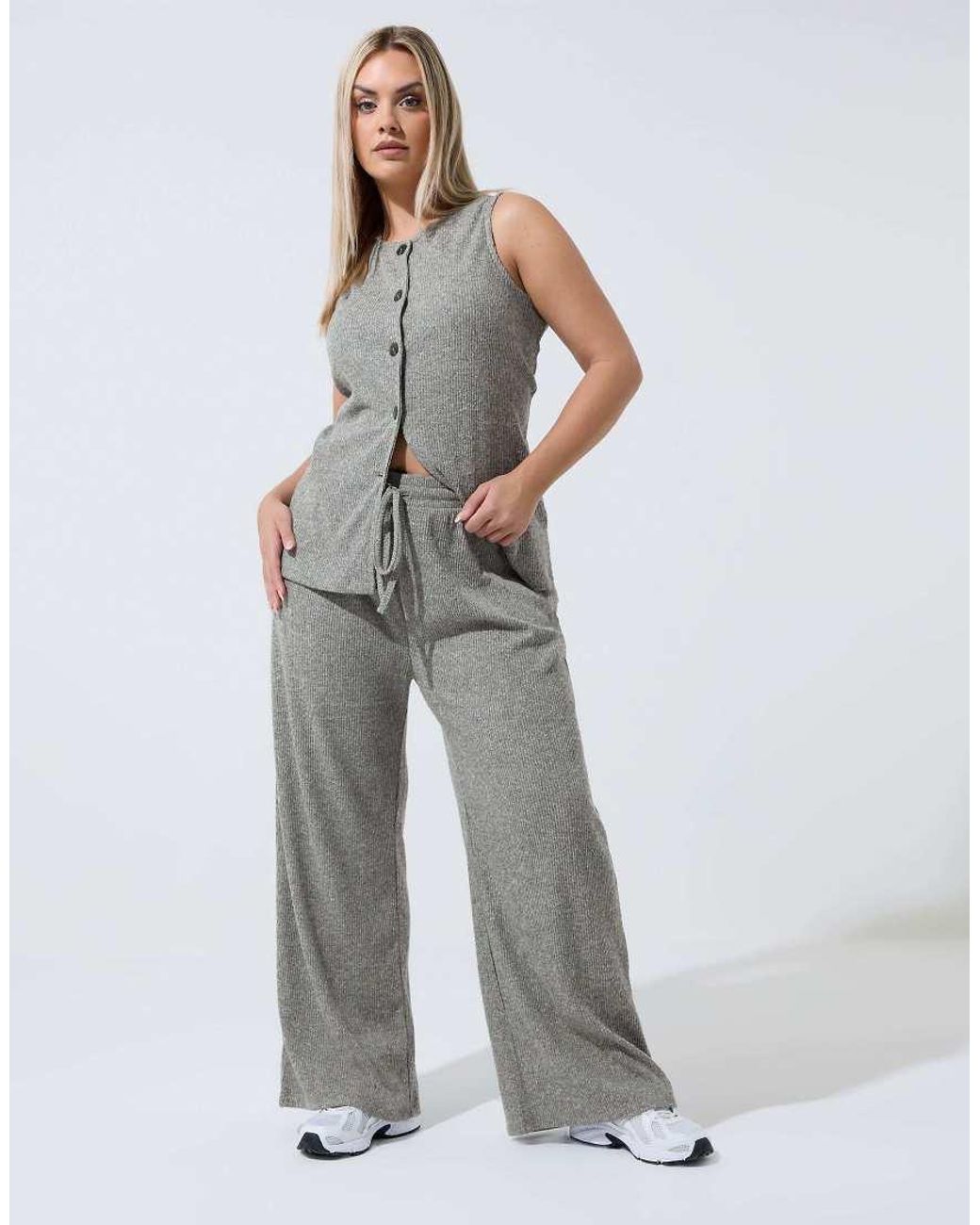 Yours Clothing Gray Drawstring Wide Leg Trousers