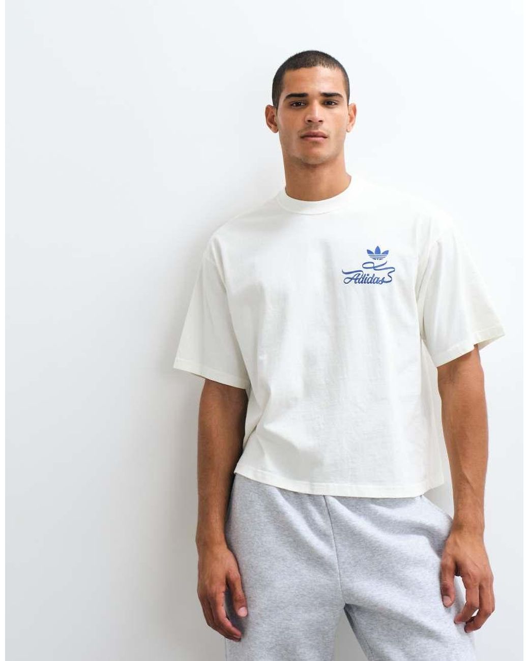 Adidas Originals White Record Graphic Backprint Tee for men