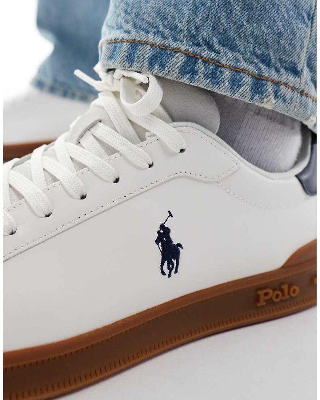 Polo Ralph Lauren Heritage Court Leather Suede Mix Sneakers With Gum Sole in Blue for Men Lyst UK