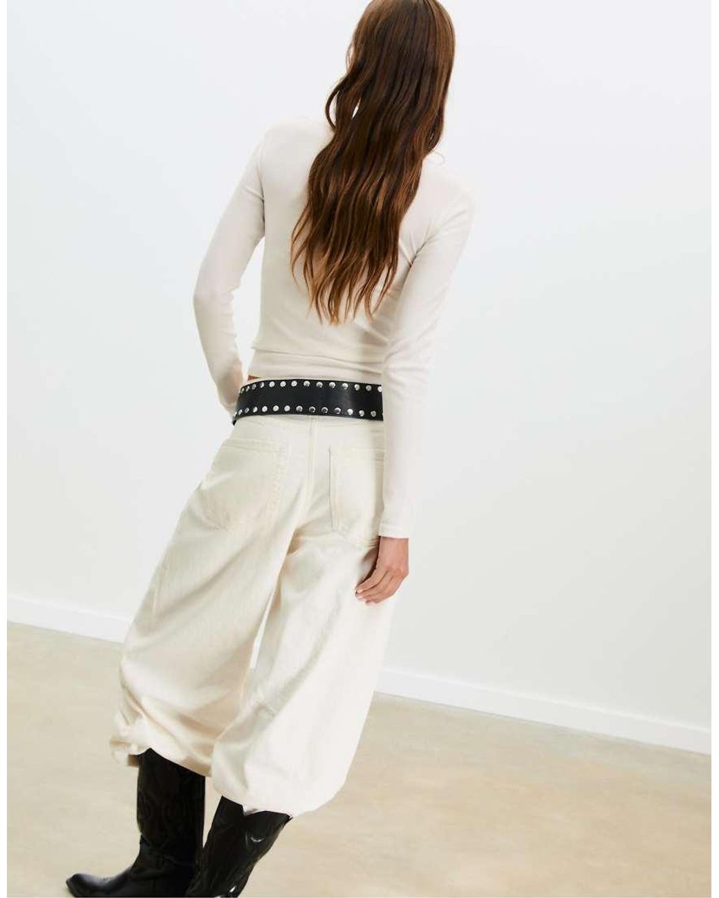Stradivarius White Long Sleeve Basic T-shirt