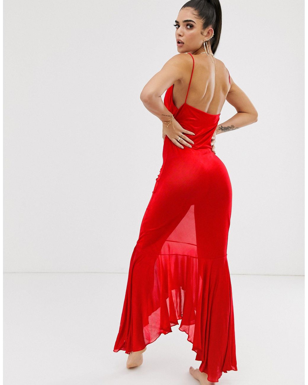 asos red silk dress