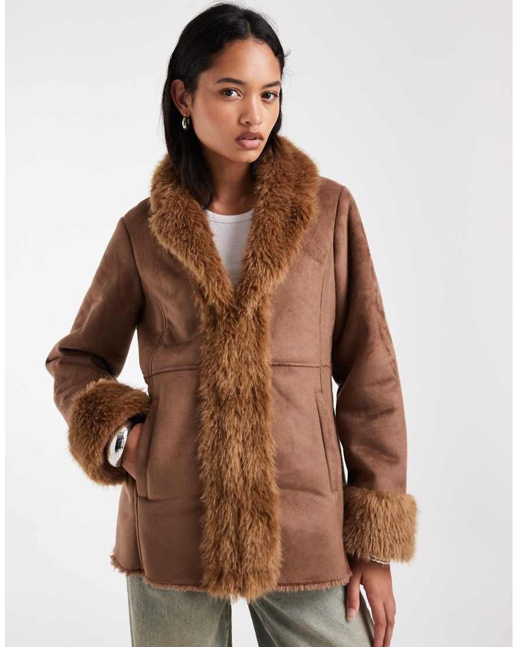 Vero Moda Brown Shearling Lined Suede-look Jacket