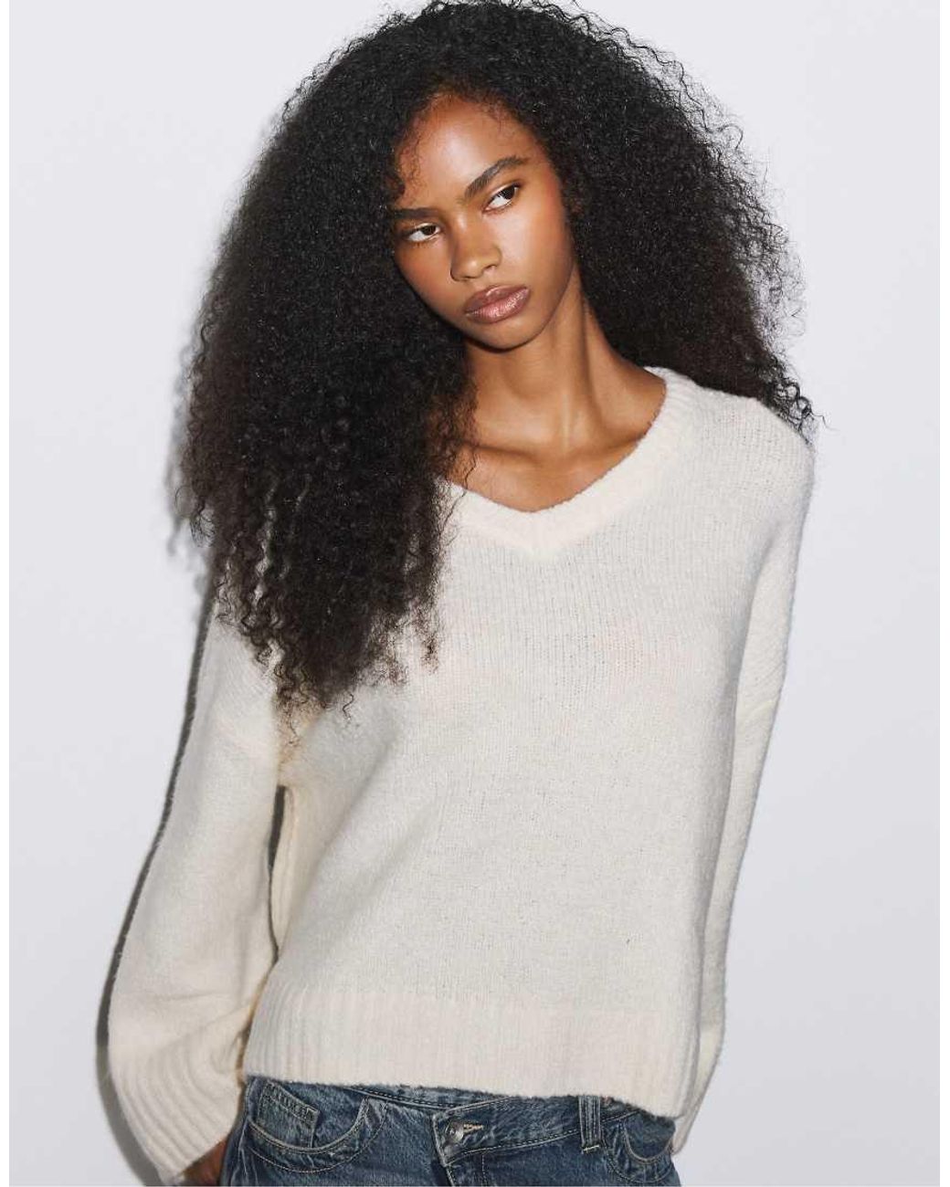 Stradivarius Blue V-Neck Knit Sweater