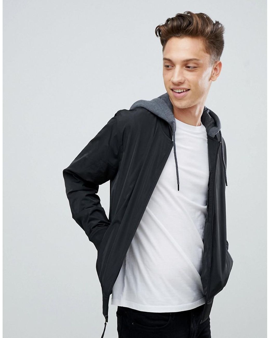 Hollister Core Hooded Bomber Jacket In Black for Men | Lyst