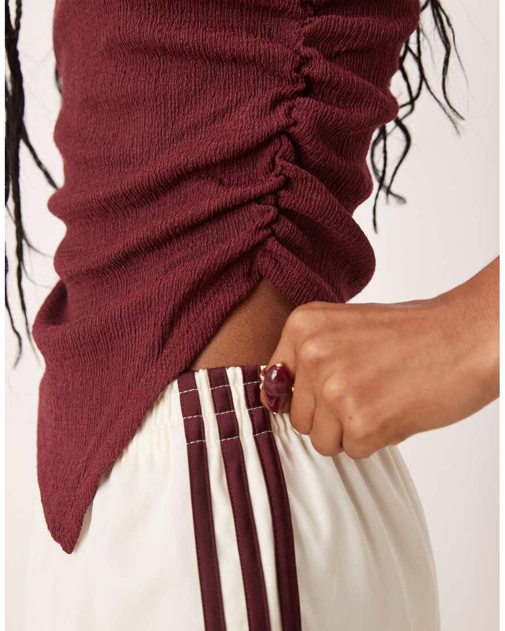 ASOS Red Textu One Shoulder Ruched Top