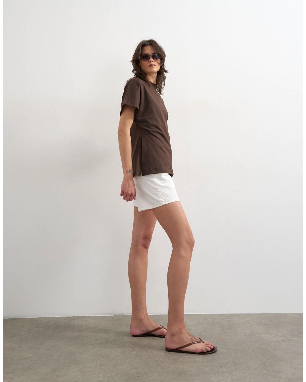 TOPSHOP Brown Slit Side Tee