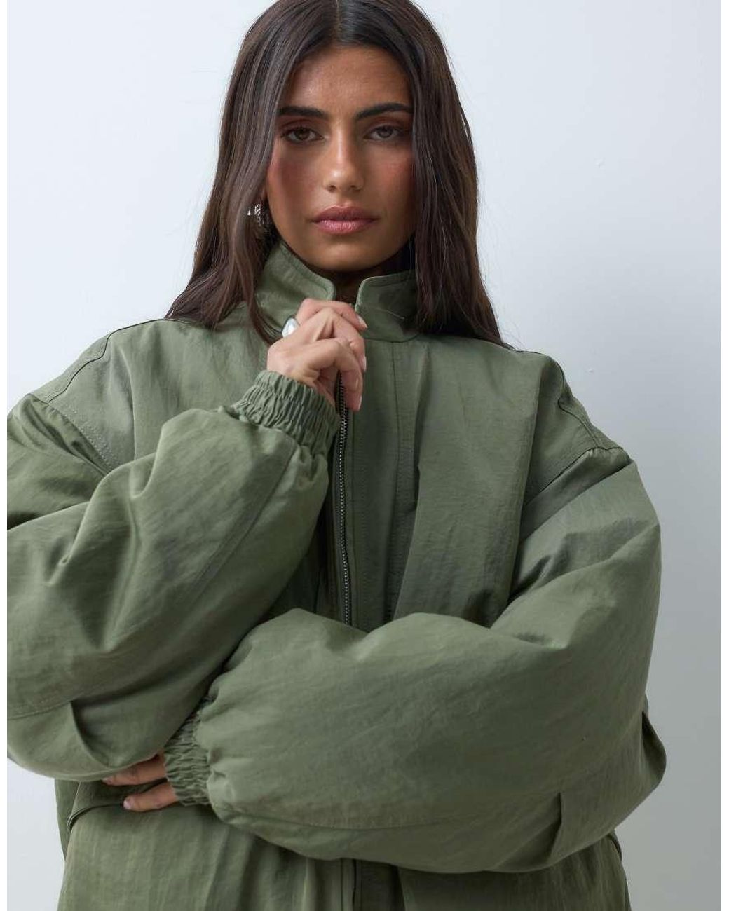 ASOS Green Oversized Bubble Hem Bomber Jacket