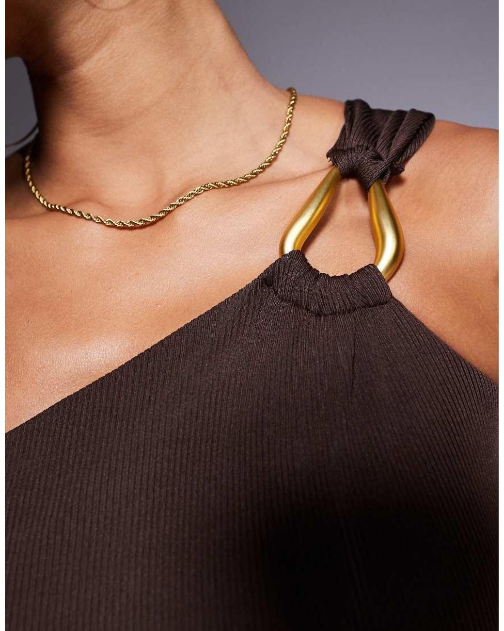 River Island Gray One Shoulder Trim Bodysuit