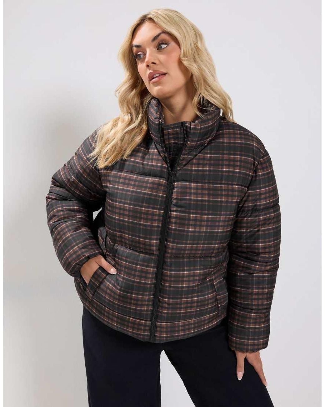 Yours Clothing Gray Check Padded Coat