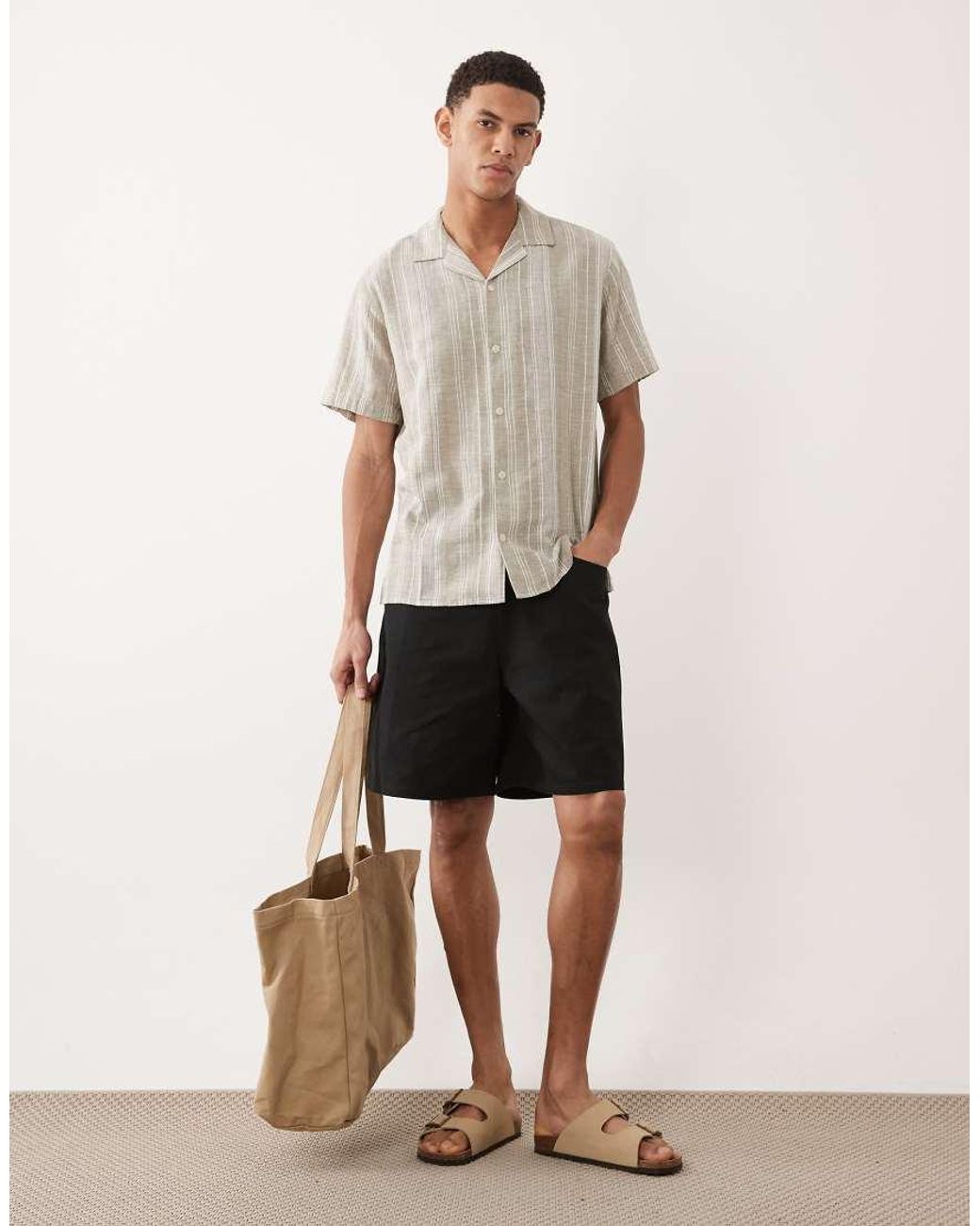 Jack & Jones Natural Premium Linen Blend Textured Stripe Shirt for men