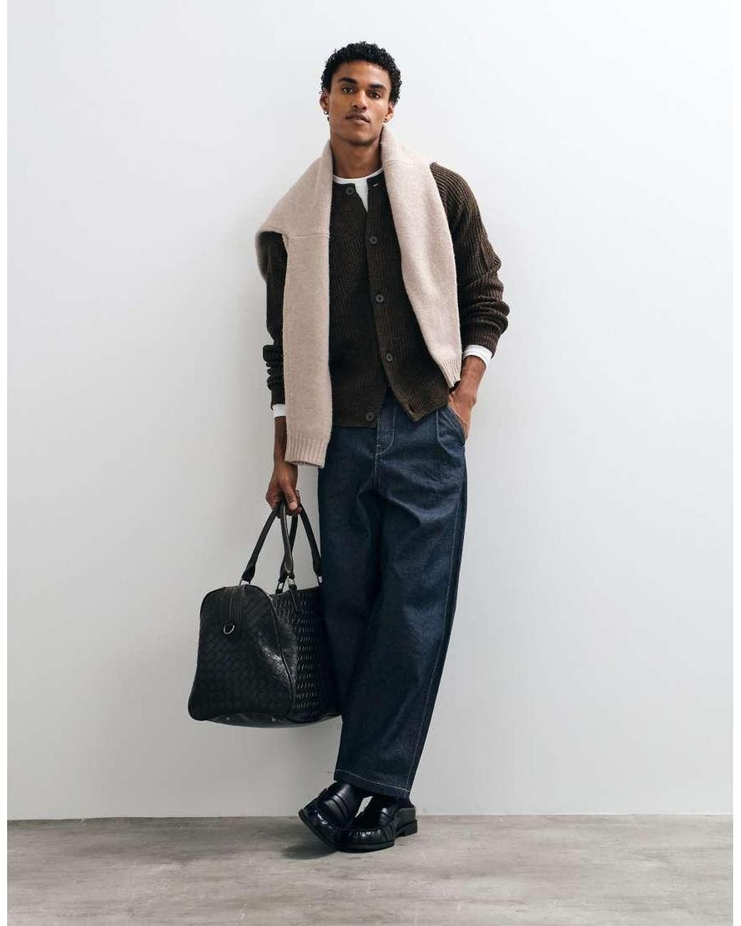 ASOS Black Oversized Knitted Fisherman Rib Cardigan for men