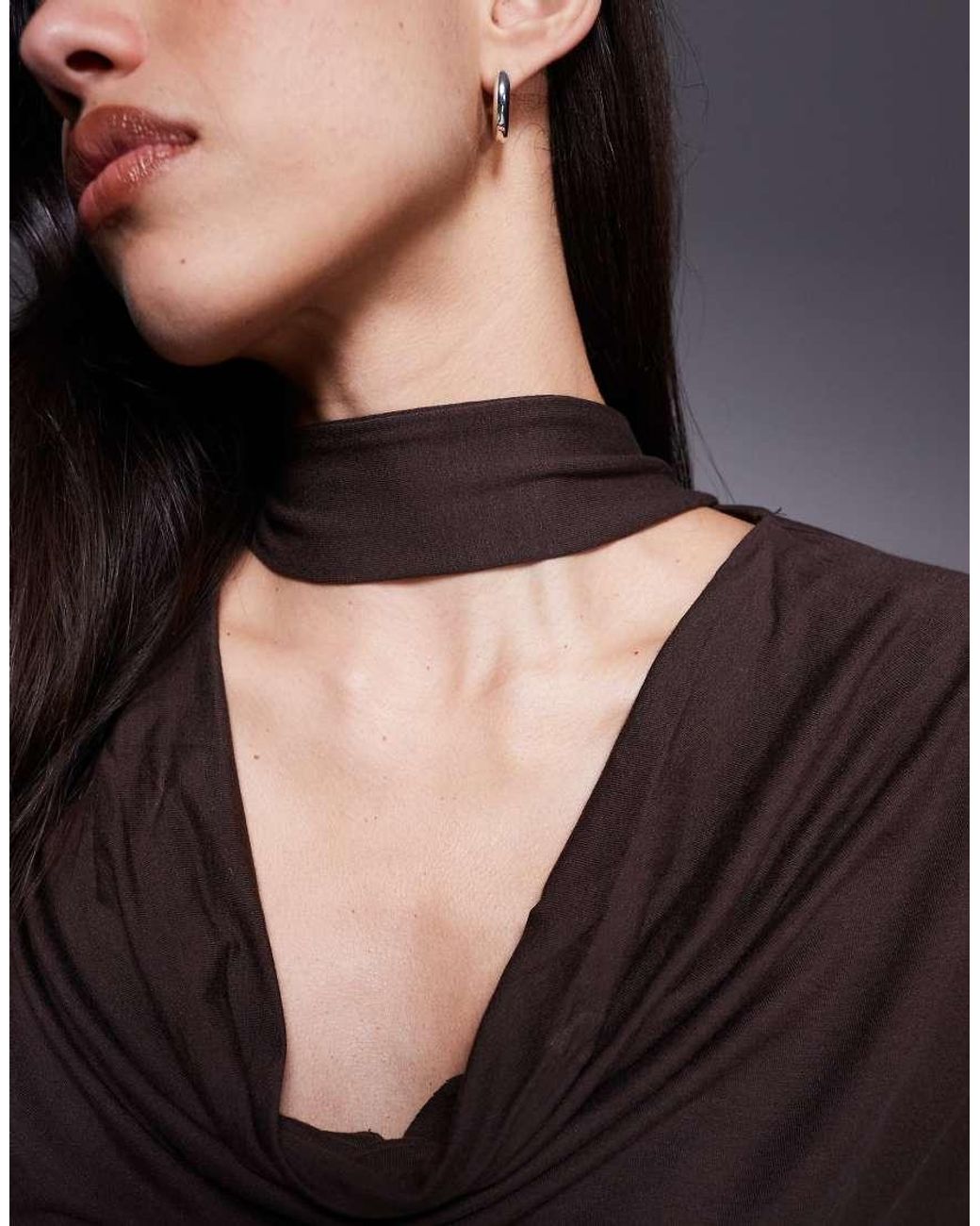 ASOS Gray Cowl Neck Batwing Top With Scarf Detail