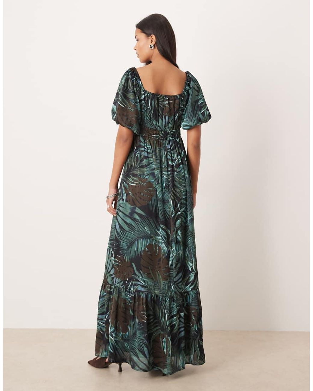 Lovedrobe Green Square Neck Short Sleeve Maxi Dress