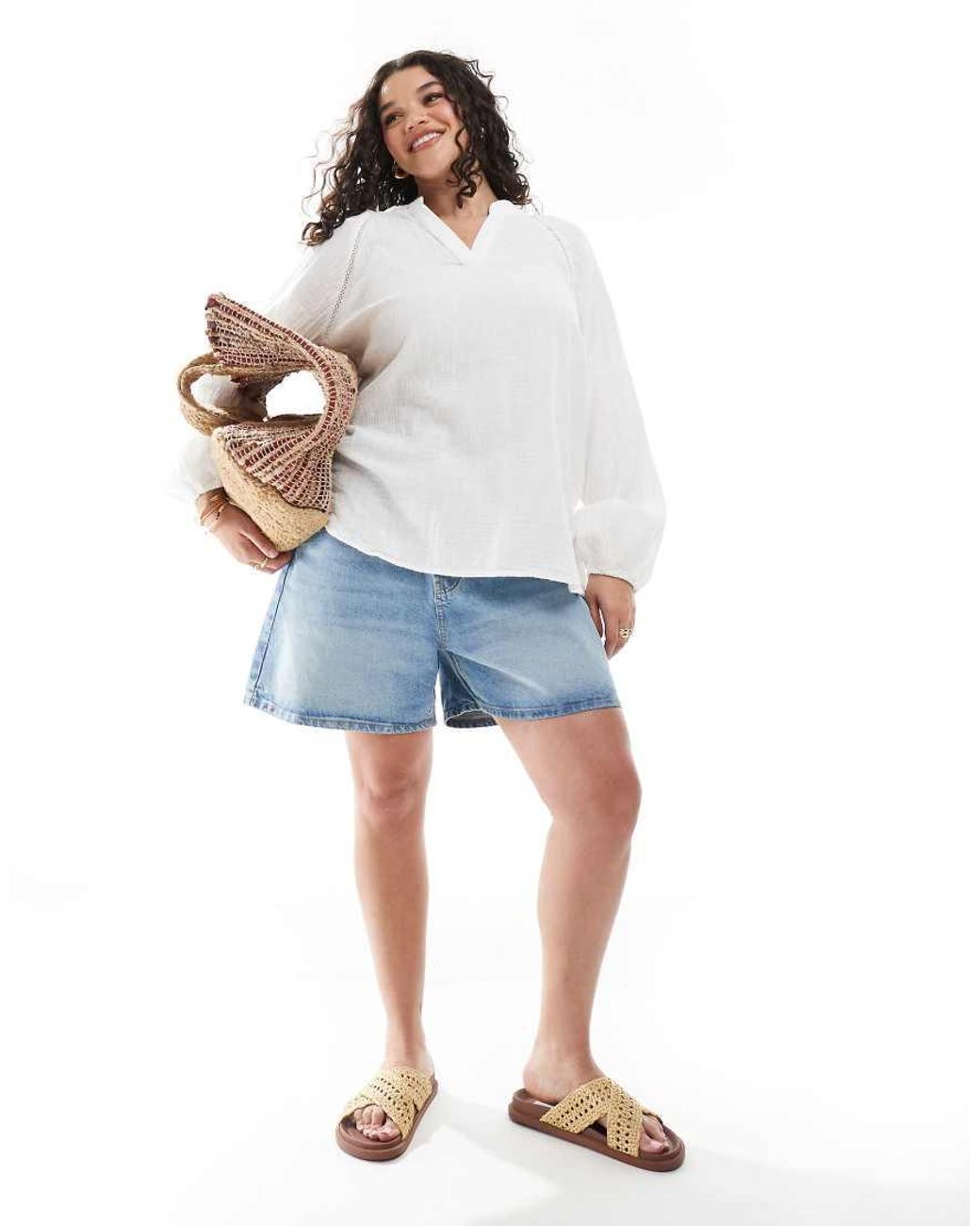 ONLY White Cheesecloth V Neck Blouse