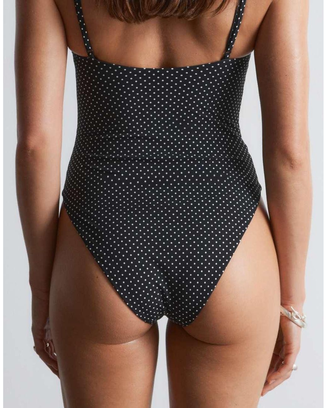& Other Stories Black Square Neck Polka Dot Swimsuit
