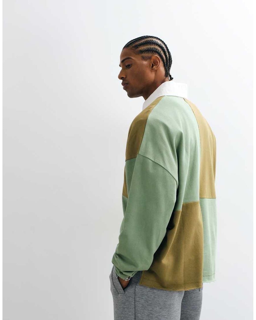 ASOS Green Extreme Oversized Rugby With Stepped Hem, Check Pattern And Pigment Print for men